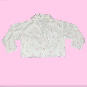 Lovestruck Cropped Heart Pattern Button Down ( White )